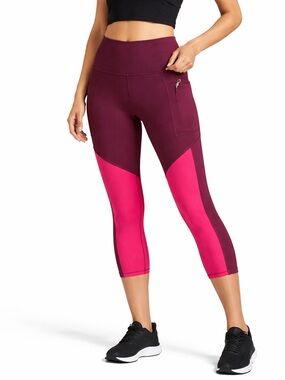 Athleta Burgundy Pink Colorblock Crop Leggings Running Yoga Sporty MP